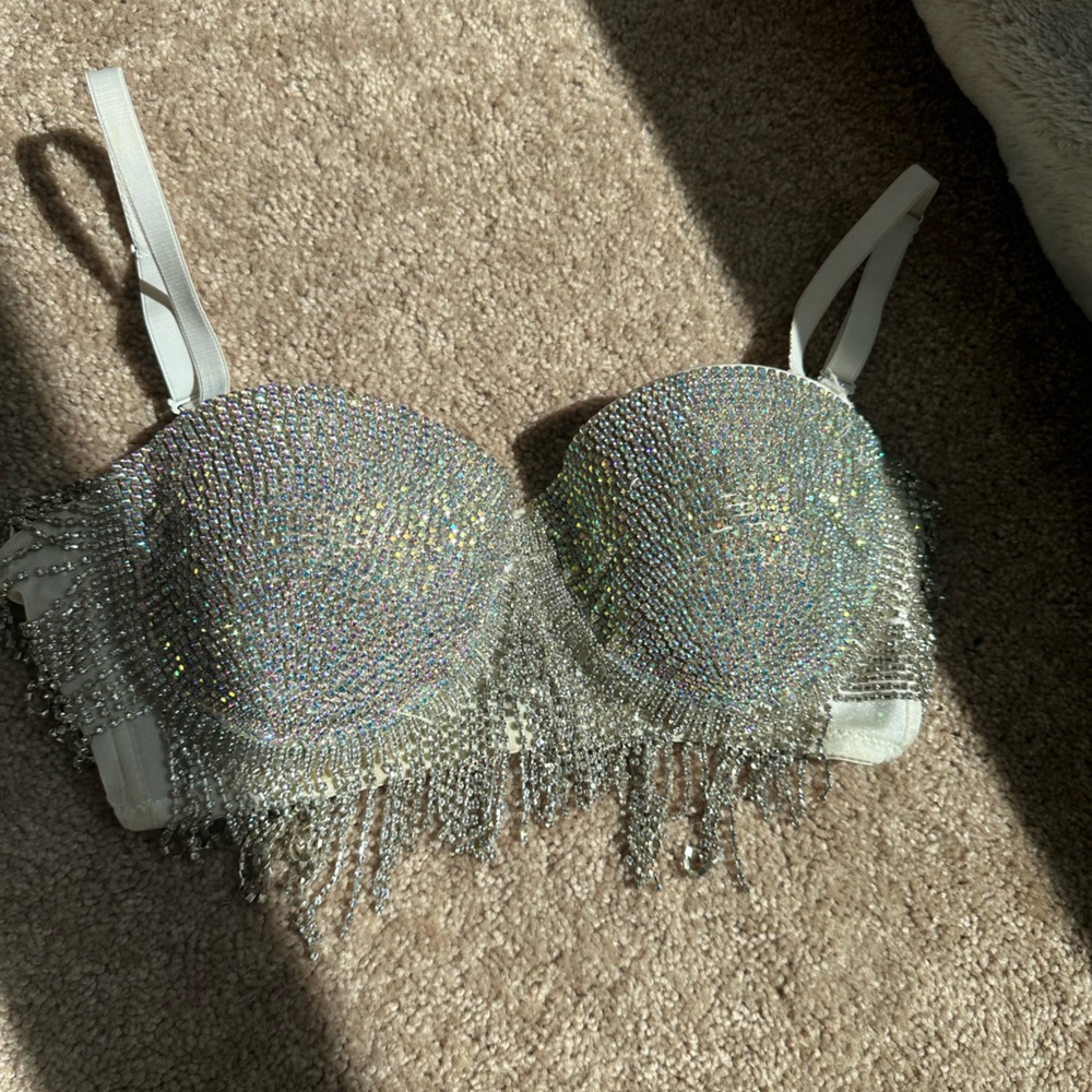 Silver Rhinestone Bra Festival Top